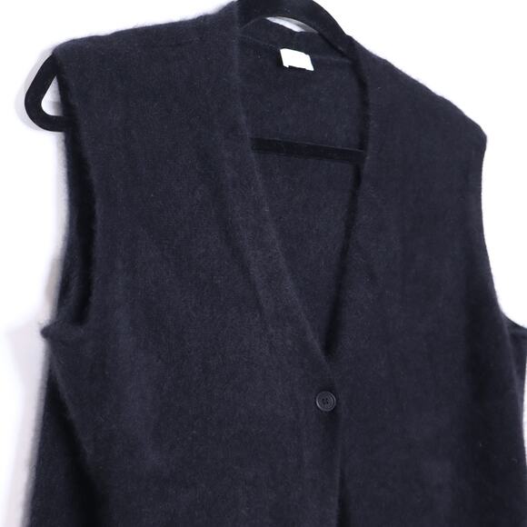 C.T.PLAGE Long Knit Racoon Wool Cardigan Black Knee Length Women's 40/US 8 - Picture 3 of 7